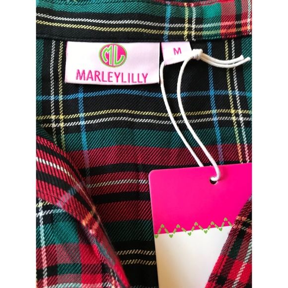 MarleyLily Women’s Collared Layering Half Button Down Plaid Tunic Top Medium - Picture 4 of 8